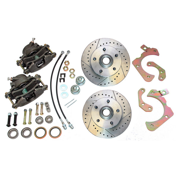 1955-58 Chevrolet Car (All Models) Disc Brake Conversion Kit with Drilled and Slotted Rotors and Stainless Hoses