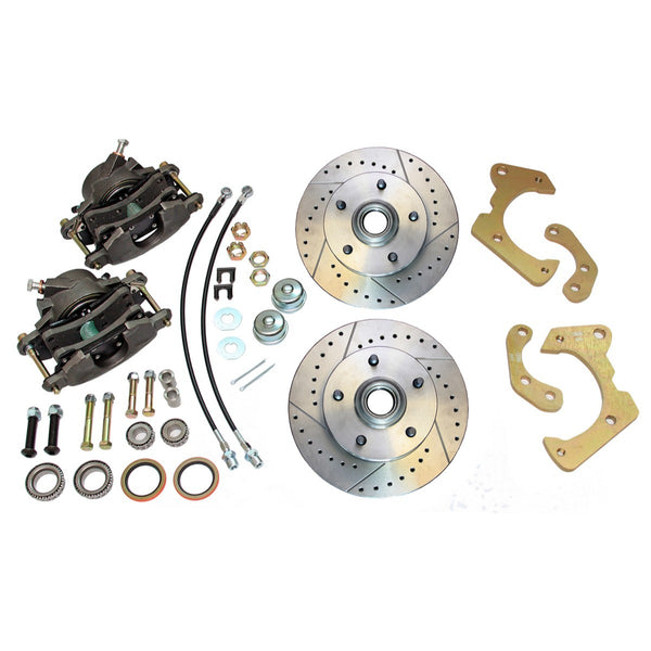 1959-64 Chevrolet Car (All Models) Disc Brake Conversion LOWER KIT with Drilled and Slotted Rotors and Stainless Hoses
