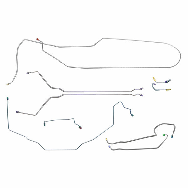 1969 Buick Special Skylark GS Convertible Manual Drum Brake Line Kit w/ Wheel Lines 9pc, OE Steel