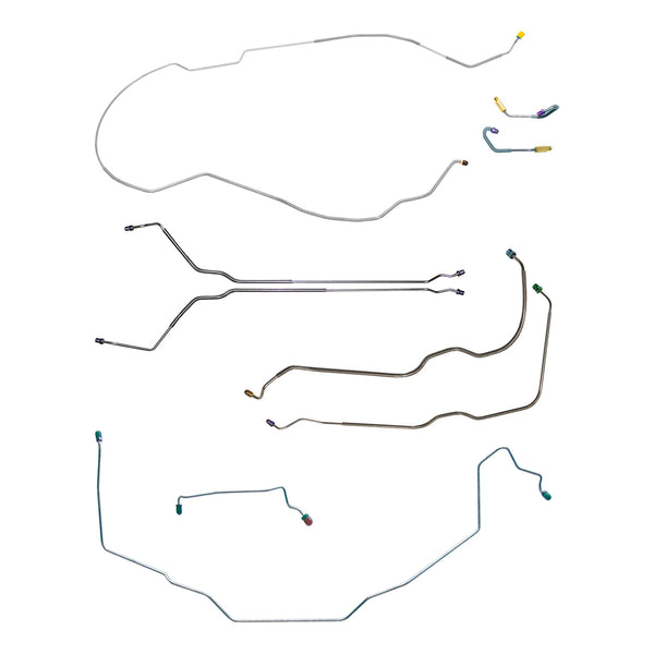 1971-72 Buick Skylark/GS Hardtop Power Drum Complete Brake Line Kit (w/Wheel Lines) 9pc, OE Steel