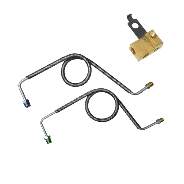 1964-65 GM A-Body Manual Brake Dual-Reservoir Master Conversion Block with Master Cylinder Lines