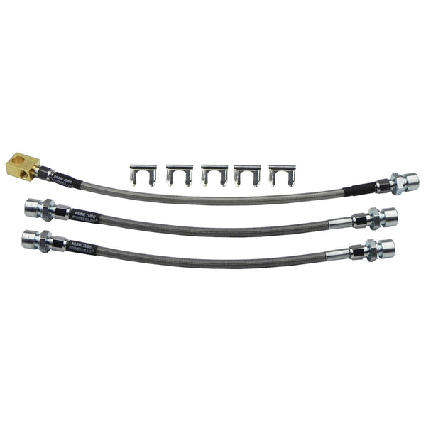 Stainless Flex Hoses - 1966-67 GM A-Body Skylark / GS - Front Disc 4 Piston Calipers / Rear Drum, 3 Hose Kit, 8pc