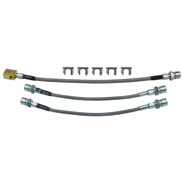 Stainless Flex Hoses - 1968 GM A-Body Skylark / GS- Front Disc 4 Piston Calipers / Rear Drum, 3 Hose Kit, 9pc