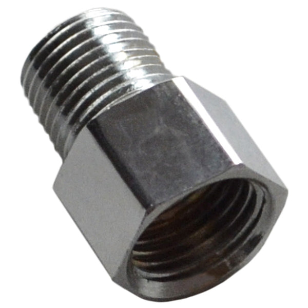 Chrome Brass Line Adapter, Male 1/8" Pipe Thread, Female 7/16"-24 Inverted Flare