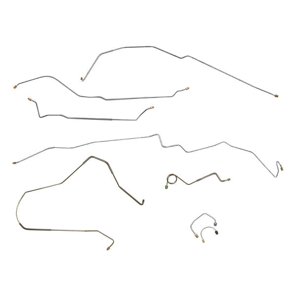1967 Chevrolet Camaro 2pc F to R Power Drum Brake Line Kit 8pc, OE Steel