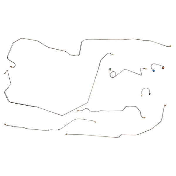 1968 Chevrolet Camaro w/Two-Piece F to R Power Drum Brake Line Kit 8pc, OE Steel