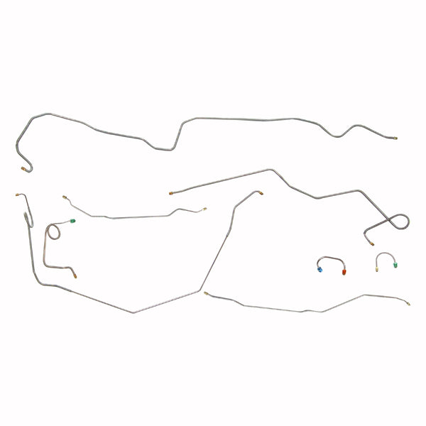 1969 Chevrolet Camaro Complete Manual Drum Brake Line Kit with Two-Piece F to R 8pc, OE Steel