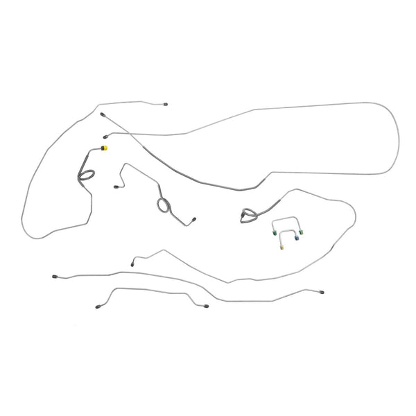 1955-56 Chevrolet Bel Air Valve at Master F to R Runs Outside Frame Disc Brake Conversion Line Kit 8pc, OE Steel