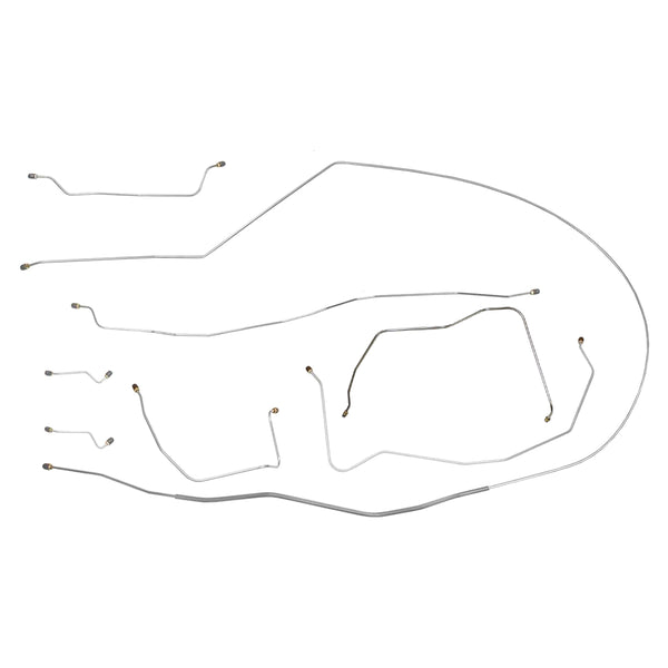1957 Chevrolet Bel Air w/Dual Exhaust (F to R Outside Frame) Power Drum Brake Line Kit 8pc, OE Steel