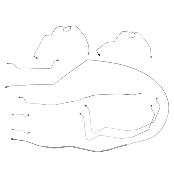 1957 Chevrolet Bel Air Drum/Drum w/Dual M/C (F to R Runs Outside Frame) Conversion Line Kit 9pc, OE Steel