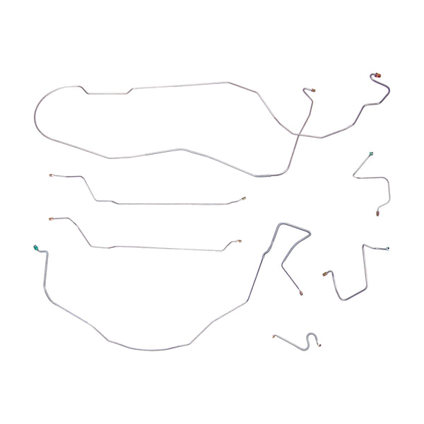 1967-68 Chevrolet Impala Inline 6CYL (Rear of Crossmember) Convertible Power Drum Brake Line Kit 7pc, OE Steel