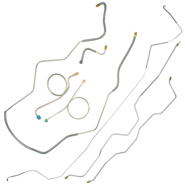1967-68 Chevrolet Impala V8 (Front of Crossmember) Hardtop Manual Drum Brake Line Kit 7pc, OE Steel