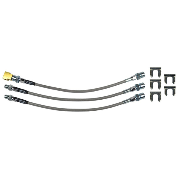 1964-65 Chevelle Lemans Cutlass Skylark Drum Brakes Stainless Braided Brake Hose Kit 3pc
