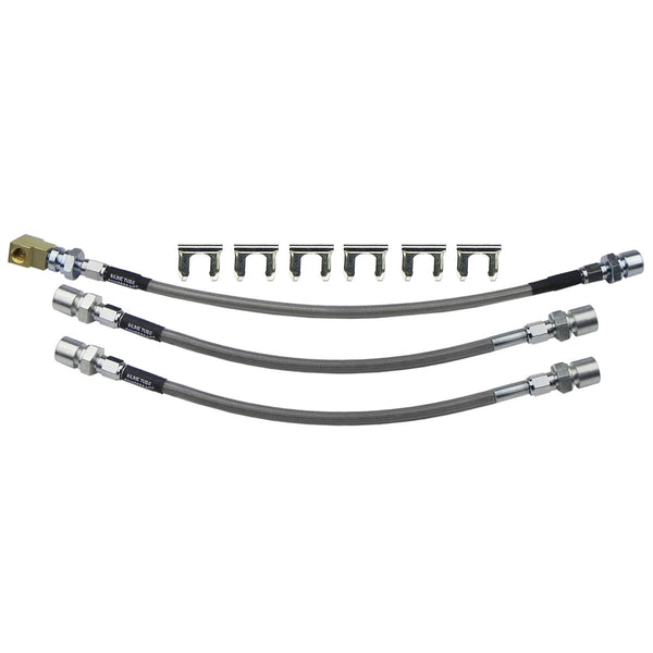 1967-68 Chevelle Cutalss Lemans Skylark 4 Piston Caliper Stainless Braided Brake Hose Kit 3pc