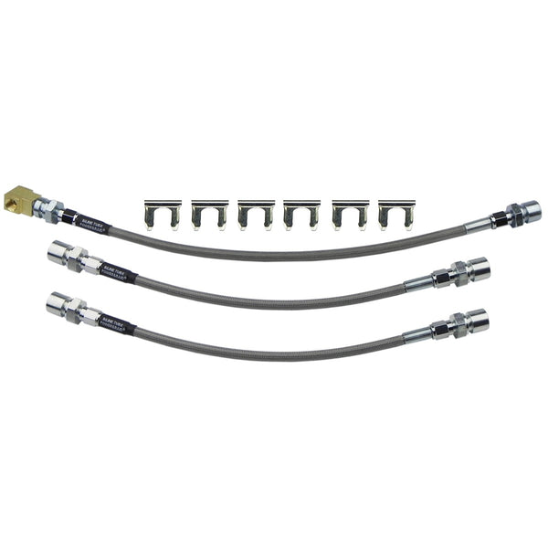 1968 Chevelle Lemans Cutalss Skylark  Factory 4 Piston Calipers Stainless Braided Brake Hose Kit 3pc