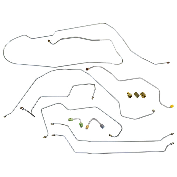 1964-66 Chevelle Malibu Hardtop Valve Mounted at M/C Front Power Disc Conversion Complete Brake Line Kit 9pc, OE Steel