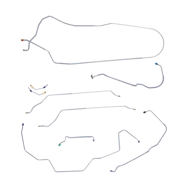 1968 Chevrolet Chevelle Malibu Complete Power Drum Brake Line Kit 9pc, Conv, Non SS, OE Steel