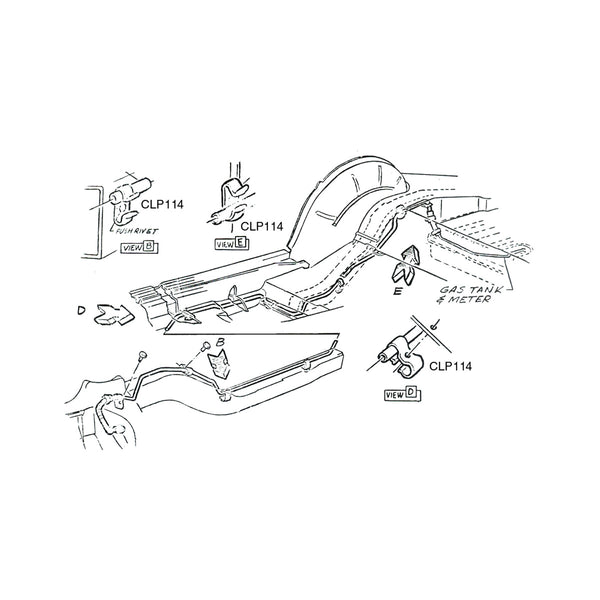 Brake and Fuel Line Clip Double Line Clip with Rivet Painted Red 1pc