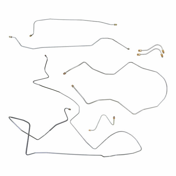 1965 Chevrolet Nova, Chevy II, Manual/Power Drum V8 Dual Exhaust (M/C Line Side of Block) Complete Brake Line Kit, 7pc OE