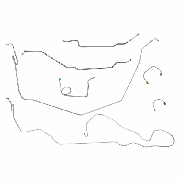 1969 Chevrolet Nova Complete Power Drum Brake Line Kit 7pc, 1pc Front to Rear, OE Steel
