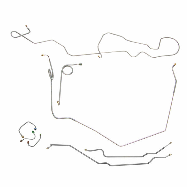1969 Chevrolet Nova Complete Manual Disc Brake Line Kit 8pc, 1pc Front to Rear, OE Steel