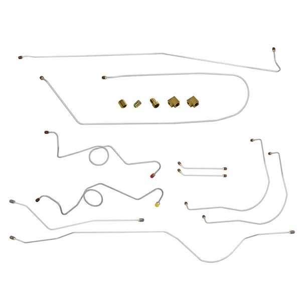1960-62 Chevrolet GMC Truck 2wd Dual Master Cylinder Complete Power Drum Brake Line Kit 10pc, 1/2 ton, Shortbed, OE Steel