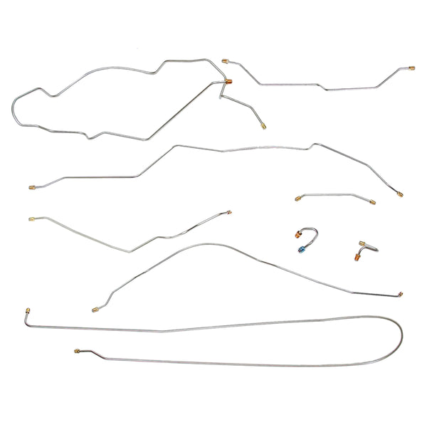 1967 Chevrolet GMC Truck 2wd Complete Power Drum Brake Line Kit 9pc, 3/4 ton, Leaf Rear, Longbed, OE Steel