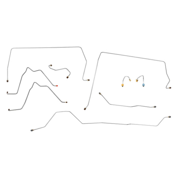 1967-69 Chevrolet GMC Truck 1/2 Ton 4wd Complete Power Drum Brake Line Kit 8pc, Longbed, OE Steel