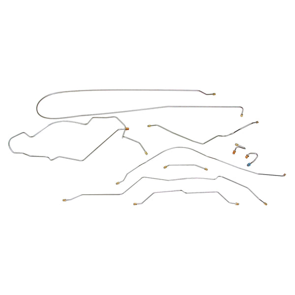 1968-69 Chevrolet GMC C10 Truck Power Drum Complete Brake Line Kit Coil Rear Short Bed, 9pc OE Steel