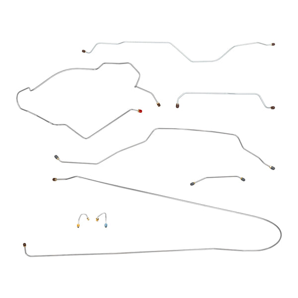 1968-69 Chevrolet GMC Truck 2WD 3/4-Ton Short Bed Coil Rear Complete Power Drum Brake Line Kit 9pc, OE Steel