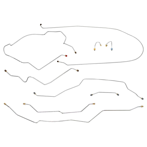 1968-69 Chevrolet GMC Truck 2WD 3/4-Ton Short Bed Leaf Rear Complete Power Drum Brake Line Kit 9pc, OE Steel