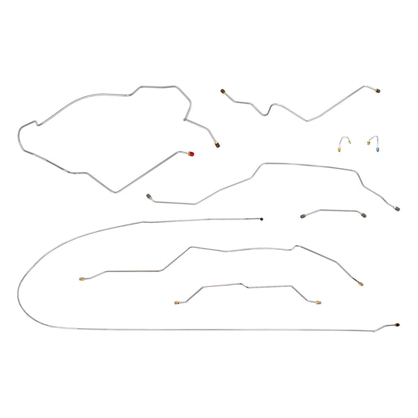 1968-69 Chevrolet GMC Truck 2wd Complete Power Drum Brake Line Kit 9pc, 3/4 ton, Leaf Rear, Long Bed, OE Steel