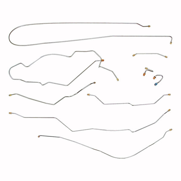 1970 Chevrolet GMC Truck 2wd Complete Power Drum Brake Line Kit 9pc, 1/2 ton, Leaf Rear, Short Bed 9pc OE Steel
