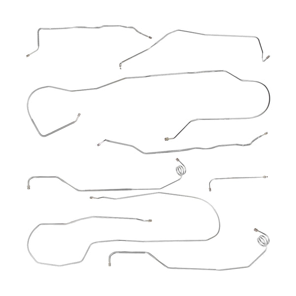 1981-87 Chevrolet GMC Truck 2wd Complete Manual Disc Brake Line Kit 8pc, 3/4 ton, Long Bed, w/Load Valve, OE Steel
