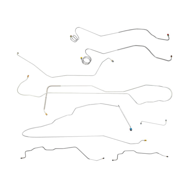 1981-87 Chevrolet GMC Truck 2wd Complete Manual Disc Brake Line Kit 8pc, 3/4 ton, Long bed, w/o Load Valve, OE Steel