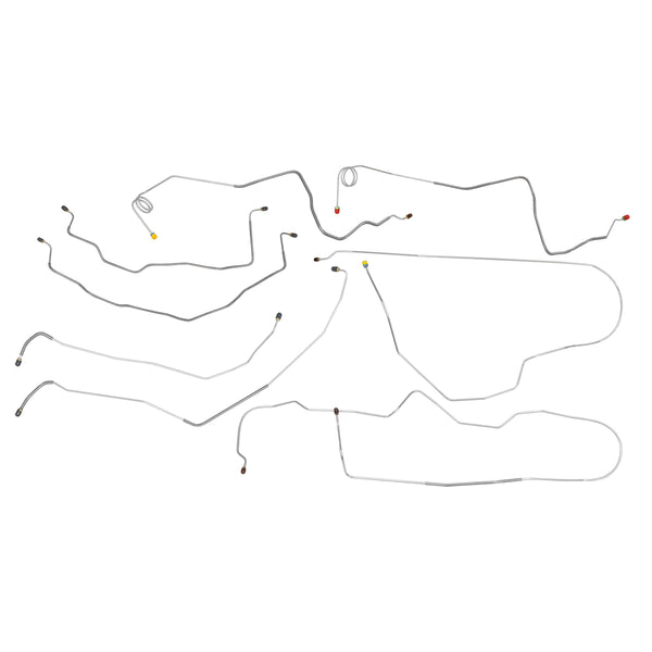 1981-87 Chevrolet GMC Truck 4WD 1 Ton Std Cab Long Bed Dual Rear Wheels Without Load Valve Power Disc Complete Brake Line Kit 9pc, OE Steel