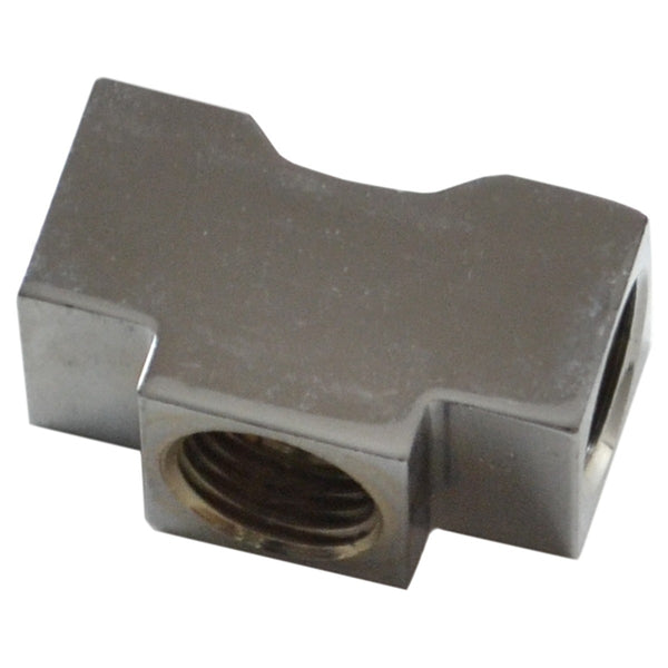 Inverted Flare Chrome Tee 7/16"-24 Female Thread All Sides for 1/4" Tube 1pc