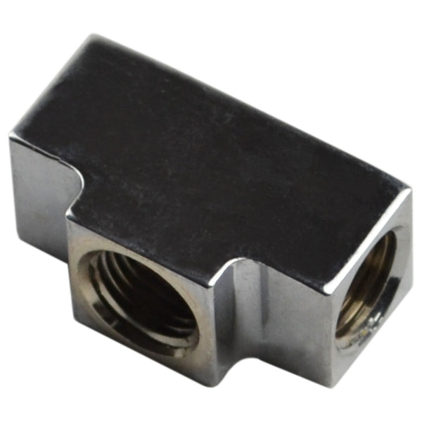 Inverted Flare Chrome Tee, 3/8"-24 Female Thread 2 Sides, Top Side 1/8" Pipe 1pc