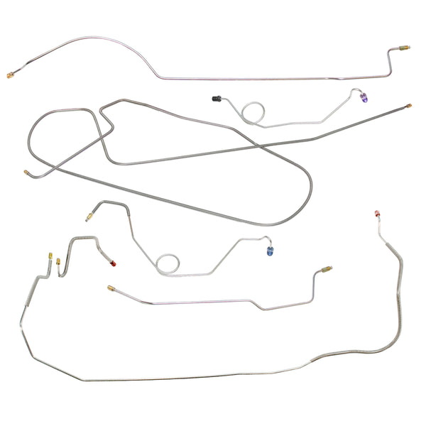1967 Dodge Coronet/Charger w/Straight Right Front, 8 3/4 Rear Power Disc Brake Line Kit 7pc, OE Steel