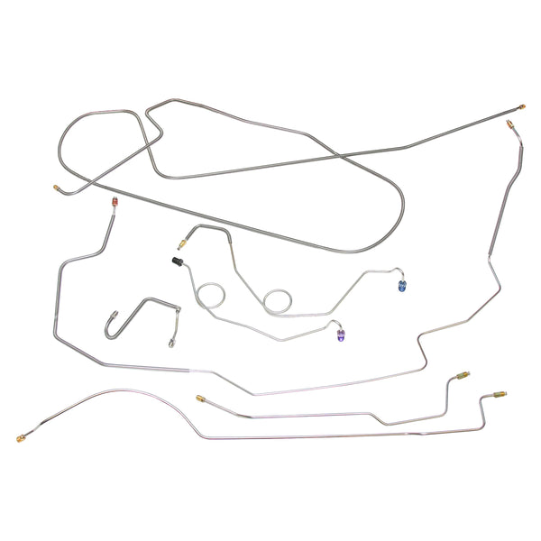 1968-69 Dodge Coronet Charger Left Port Master 1pc  F to R, 8-3/4 Axle Power Disc Brake Line Kit 7pc, OE Steel