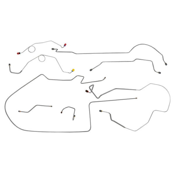 1968-69 Dodge Coronet Charger Left Port Master 2pc F to R, 8-3/4 Axle Power Disc Brake Line Kit 8pc, OE Steel