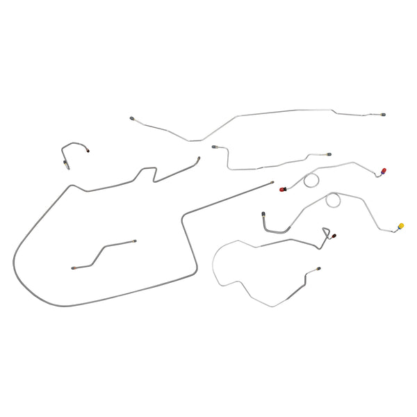 1968-69 Dodge B-Body, Left-Port Master, Two Piece F to R, Dana 60 Rear Axle, Power Disc Brake Line Kit 8pc, OE Steel