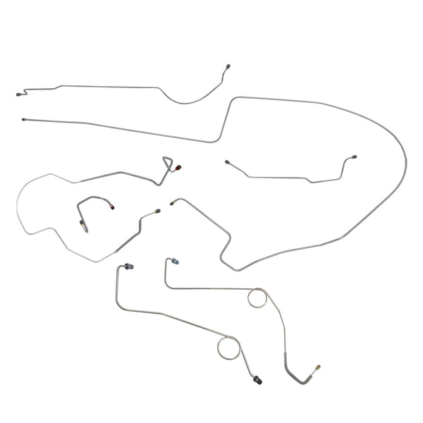 1968-69 Dodge Coronet Charger Hemi Left-Port M/C, 1pc  F to R, 8-3/4 Rear Complete Power Disc Brake Line Kit 7pc, OE Steel