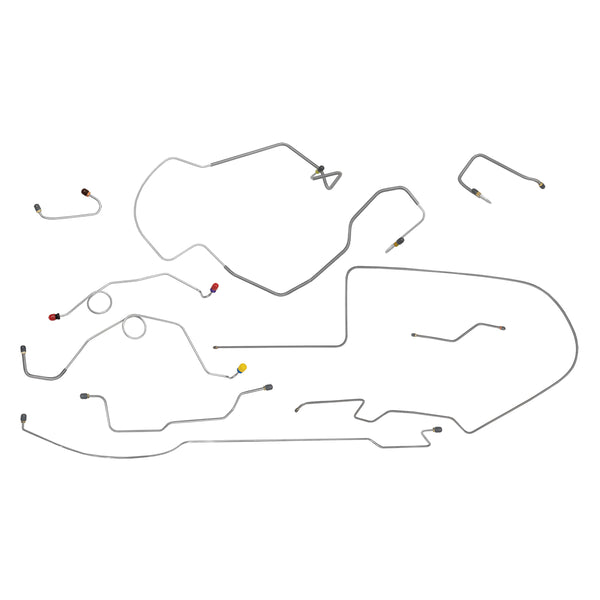 1970 Dodge Coronet Charger Left Port Master 2pc F to R Dana Axle Power Disc Brake Line Kit 8pc OE Steel