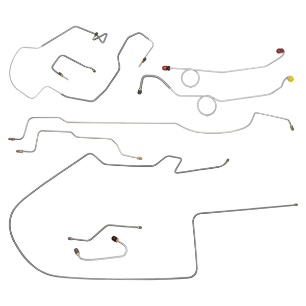 1970 Dodge Coronet/Charger w/Right-Port M/C, Two-Piece F to R, Dana Rear Power Disc Brake Line Kit 9pc, OE Steel