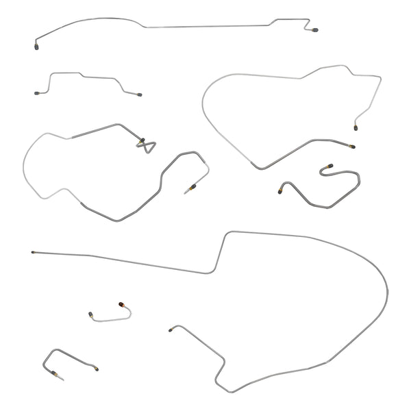 1970 Dodge Coronet/Charger w/Left-Port M/C, One-Piece F to R, 8 3/4 Rear Manual Disc Brake Line Kit 8pc, OE Steel