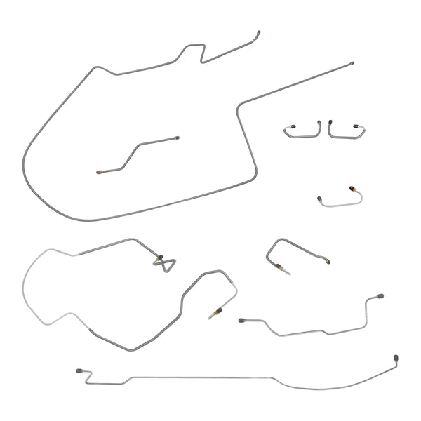 1970 Dodge B-Body/Coronet/Charger 426CID "Hemi" w/Left-Port M/C, Two-Piece F to R, Dana Rear Power Disc Brake Line Kit 9pc, OE Steel