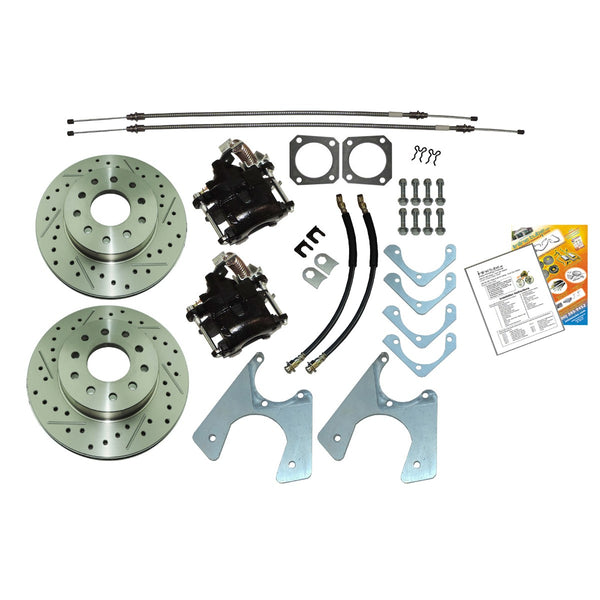 1968-69 GM F-Body, 1968-74 GM X-Body Rear Disc Brake Conversion For Staggered Shocks With Parking Brake Cross-Drilled & Slotted Rotors