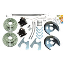 1968-69 GM F-Body, 1968-74 X-Body Rear Disc Kit with Cross Drilled and Slotted Rotors (Staggered Rear Shocks) Stainless Braided Hoses