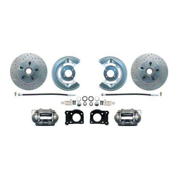 1964-73 Ford Mustang 1967-73 Cougar 1963-69 Falcon 1967-71 Torino 1964-69 Fairlane Comet Front Disc Brake Conversion Lower Kit W/Cross Drilled Rotors